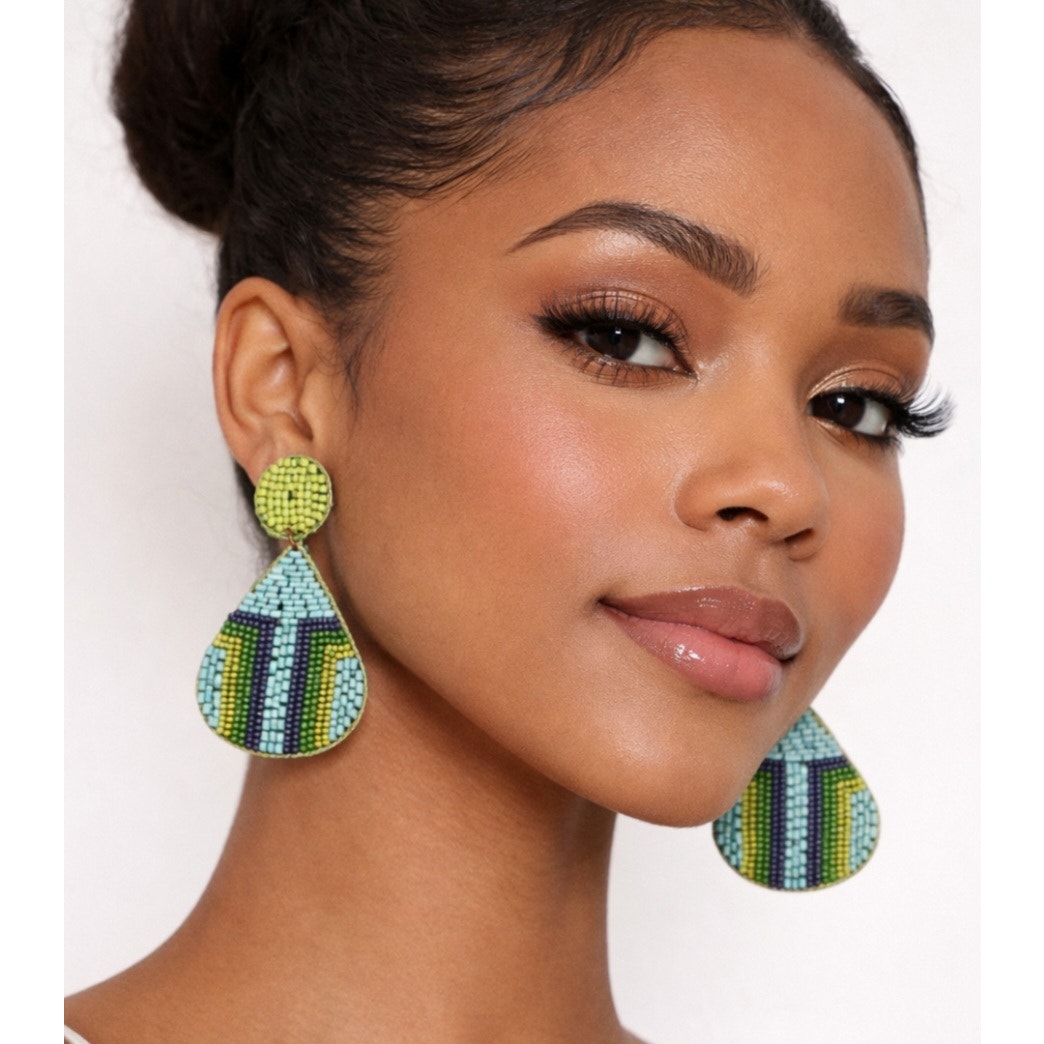 Kay Lee Green Abstract Design Earrings New